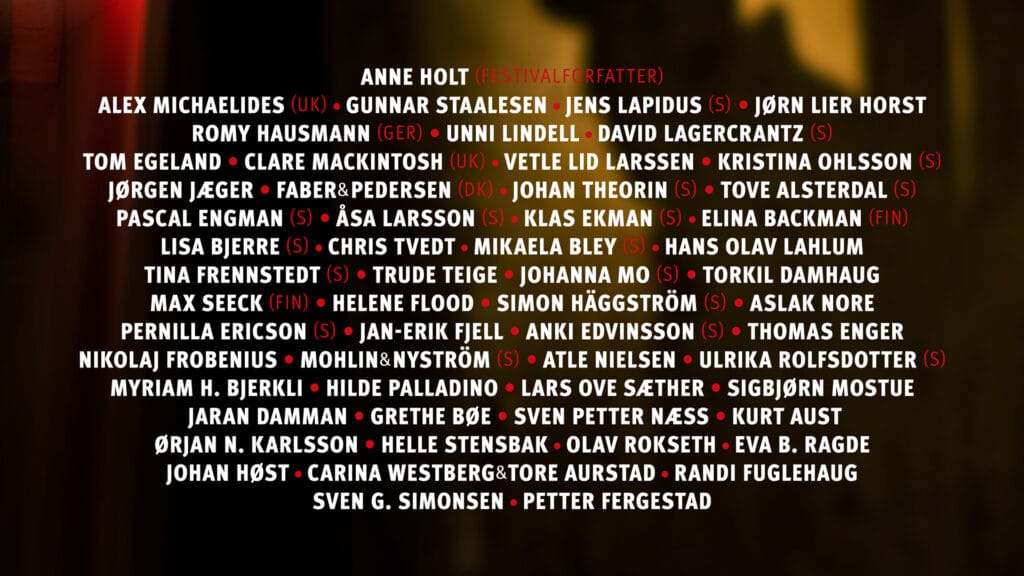 Plakat med alle forfatterne som kommer på Krimfestivalen 2022